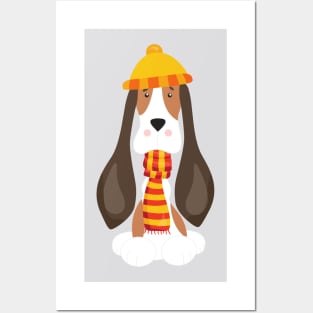 Autumn Dog, Cute Dog, Basset Hound, Scarf, Hat Posters and Art